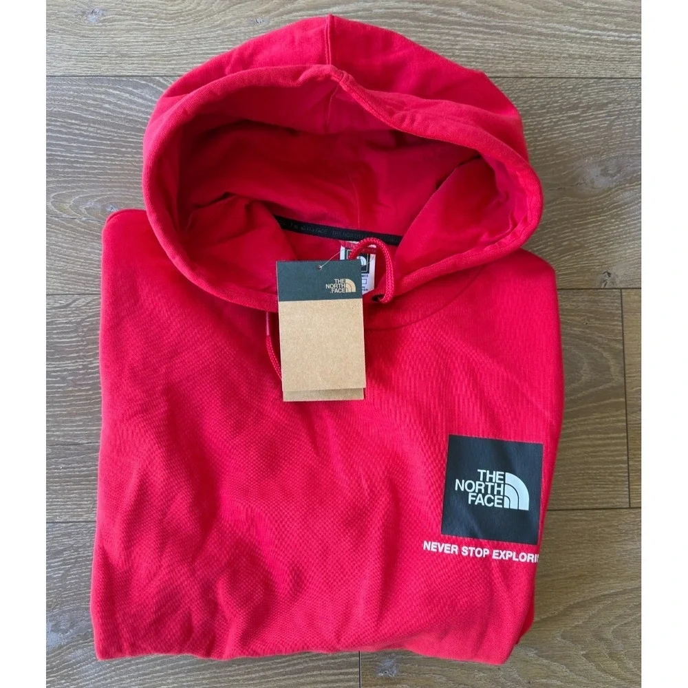 The North Face Box Logo Hoodie Red Men's XL‎ Pullover Sweatshirt NWT